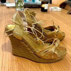 Castañer Gold Lurex and Leather Rope Wedge